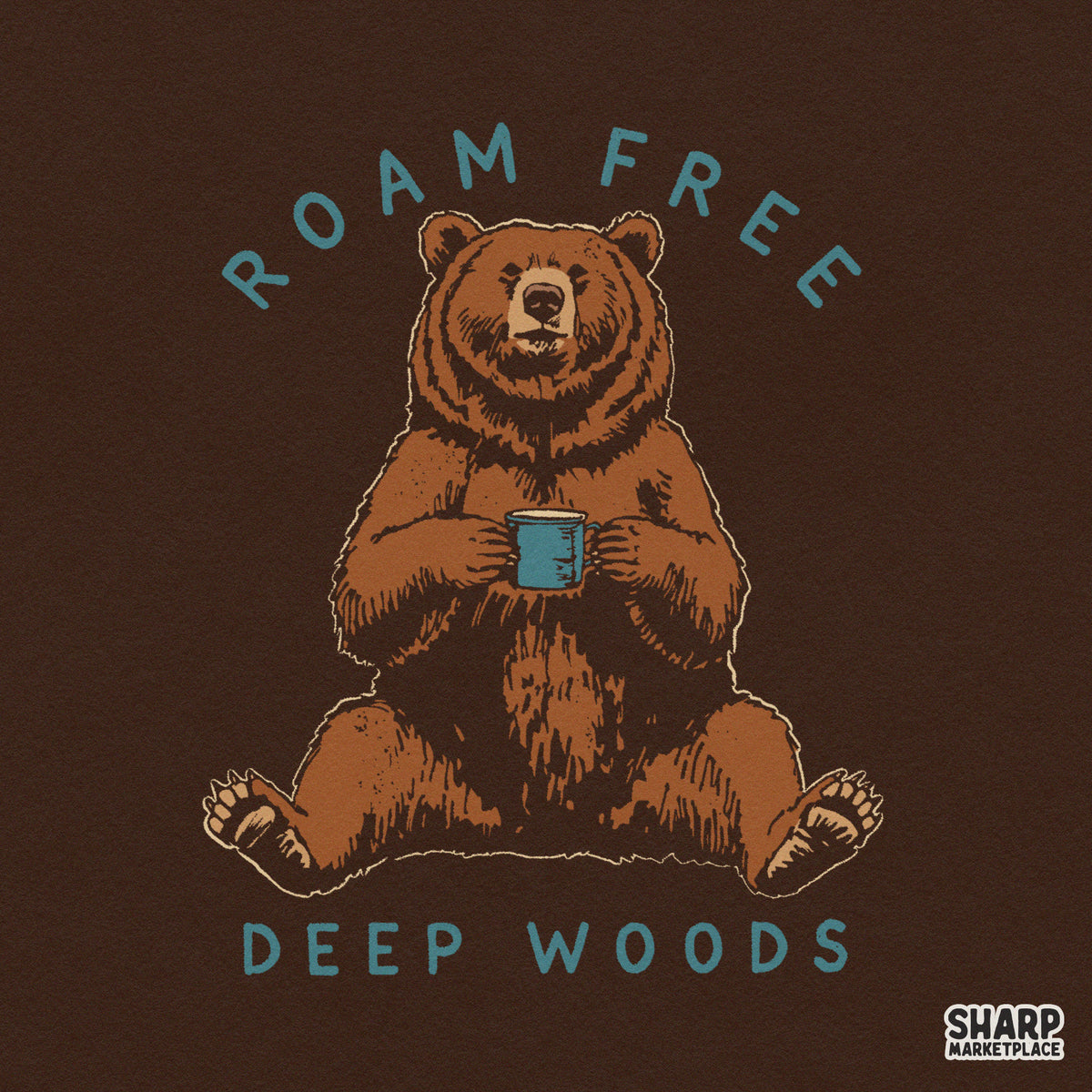 Roam Free Deep Woods PNG, Grizzly Bear Coffee Shirt