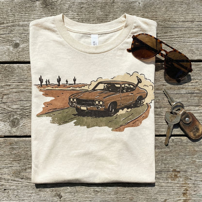 Desert Drive Classic Car PNG, Vintage Roadtrip Art - 300 DPI Design for