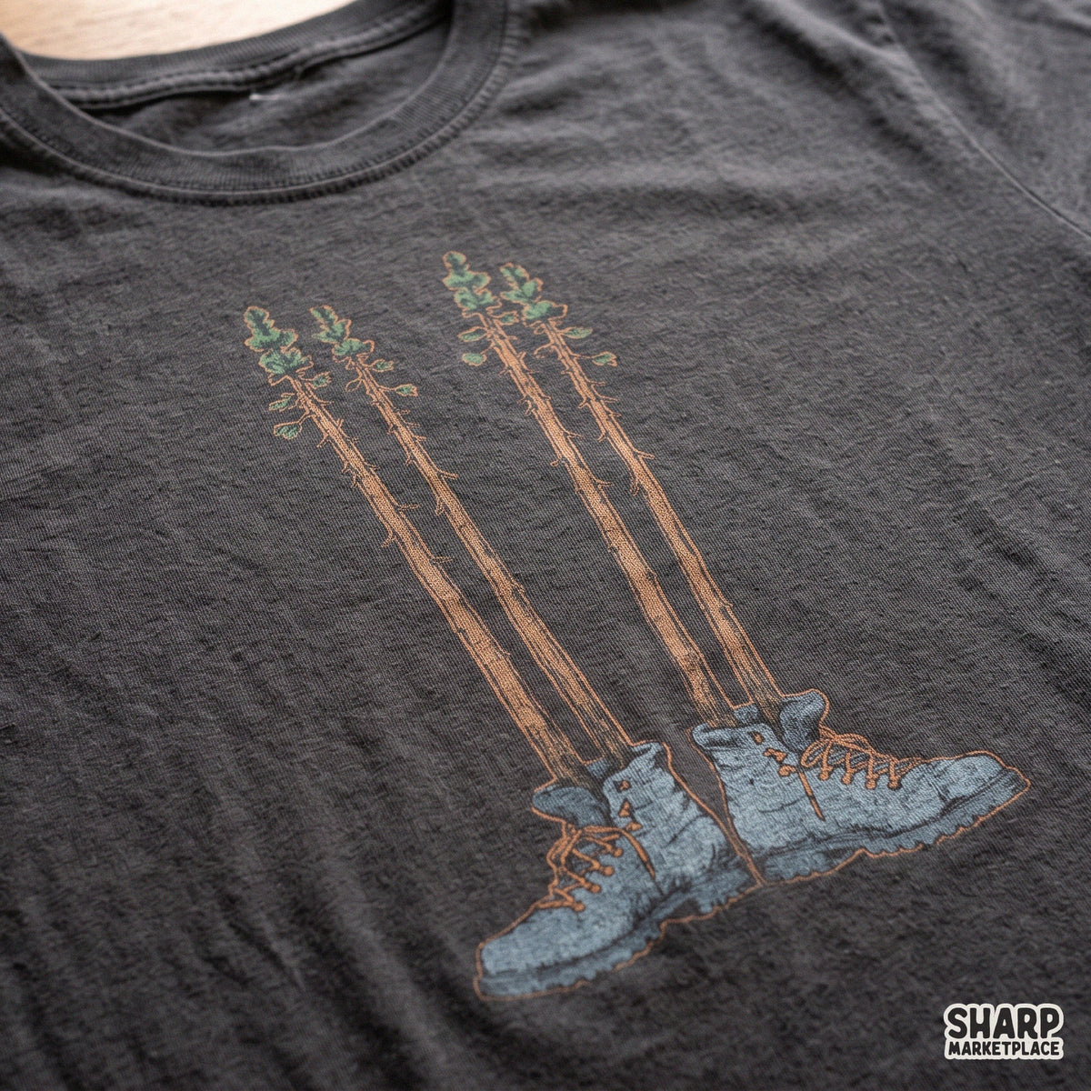 Pine Trees In Hiking Boots Outdoor Adventure Art, Trendy