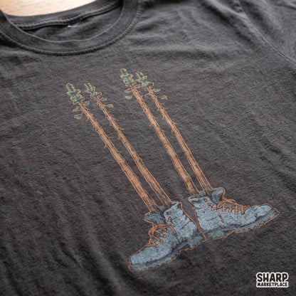 Pine Trees In Hiking Boots Outdoor Adventure Art, Trendy