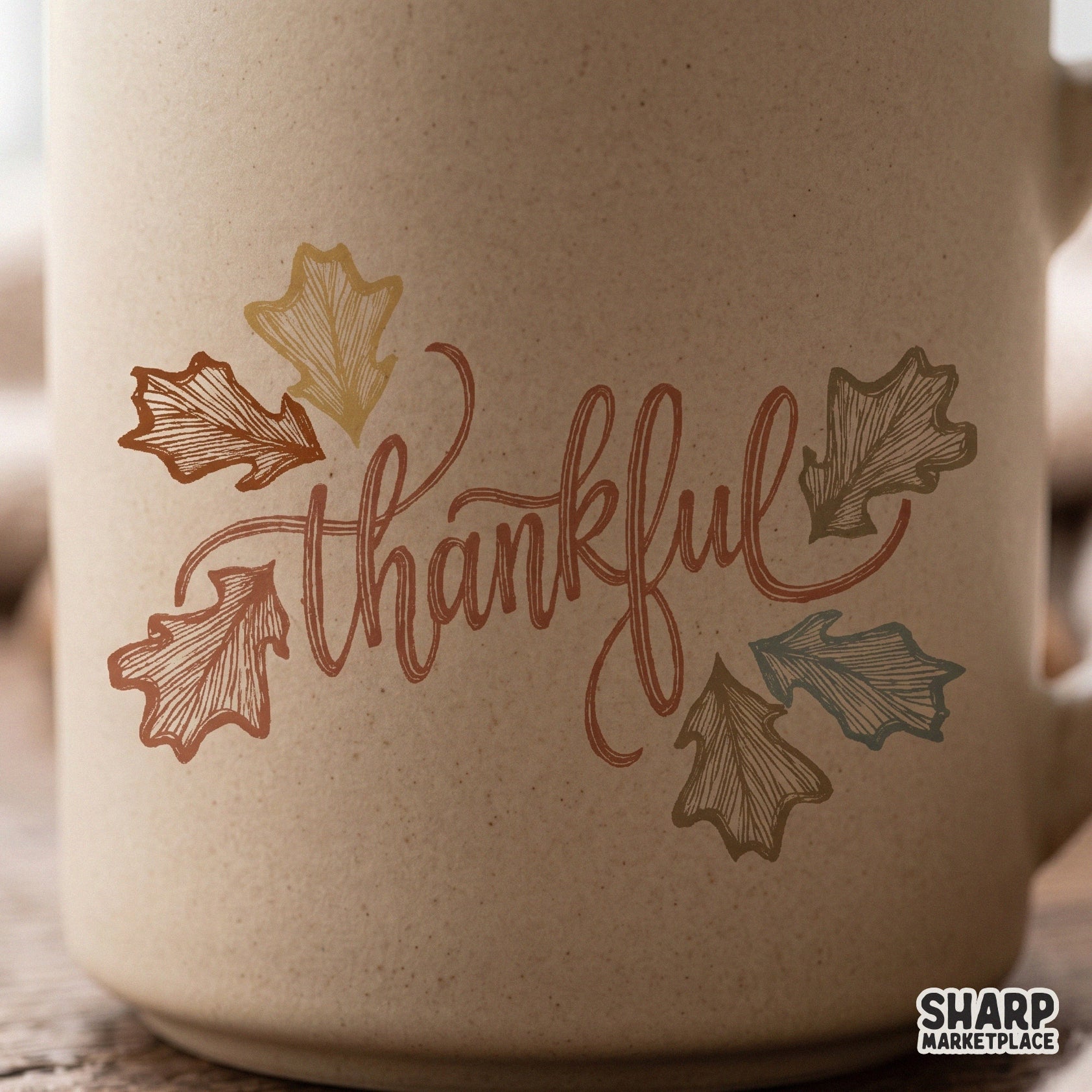 Thankful elegant lettering with autumn leaves and pumpkin for a retro fall thanksgiving sublimation t-shirt design