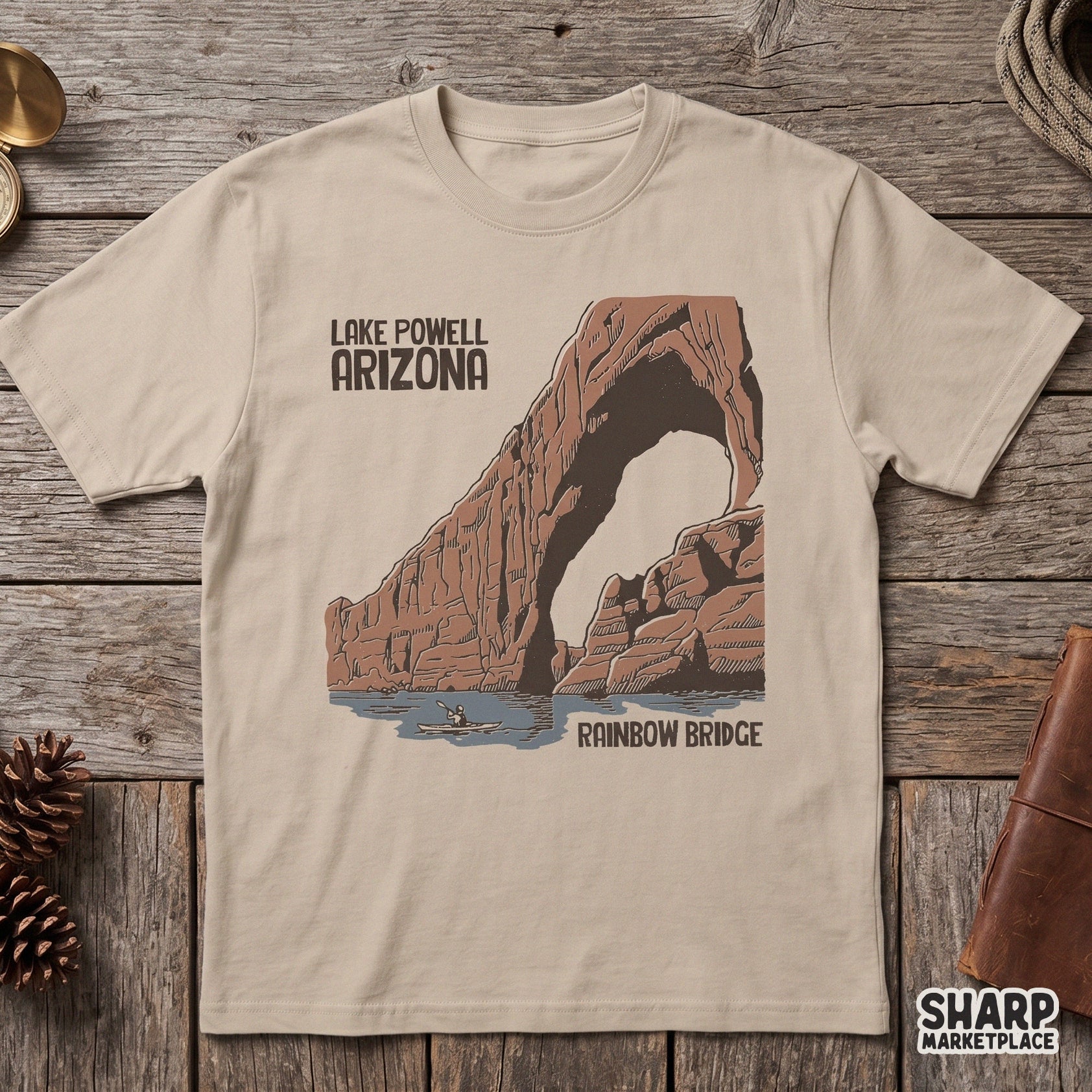 Retro retro Lake Powell Arizona Rainbow Bridge sublimation design for summer lake life apparel