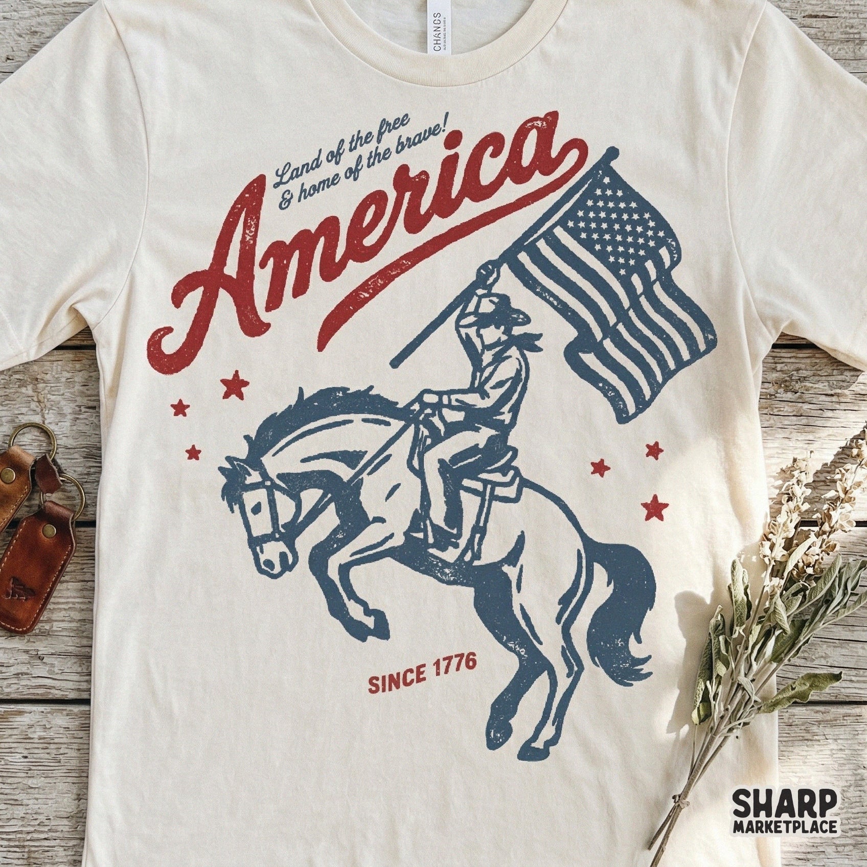 High-resolution patriotic PNG file featuring a vintage cowboy illustration and stars, designed for DTF printing, stickers, and custom apparel creation.