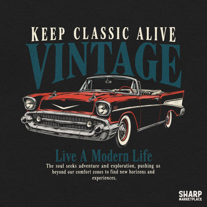 Vintage retro car graphic design for print on demand t-shirts and apparel featuring classic racing car artwork