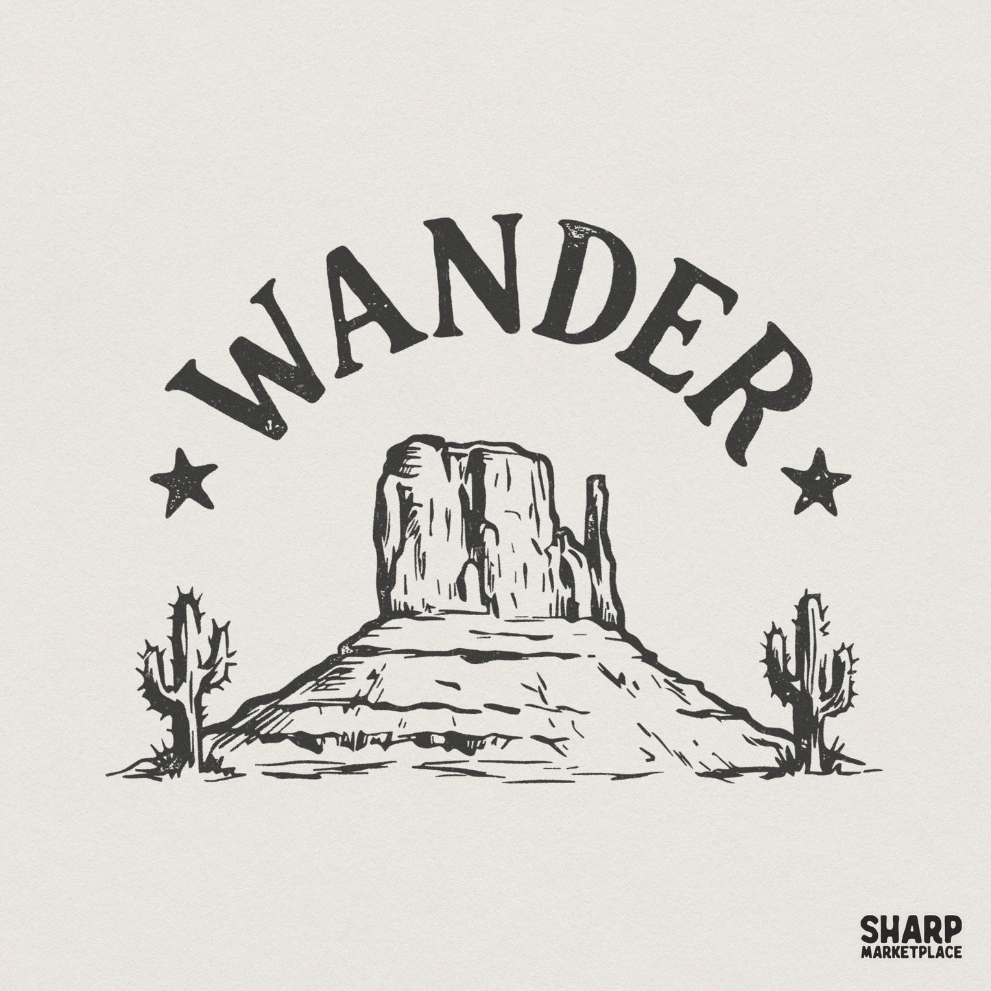 Wander PNG, Vintage Desert Cactus Graphic - 300 DPI Design for T-Shirt