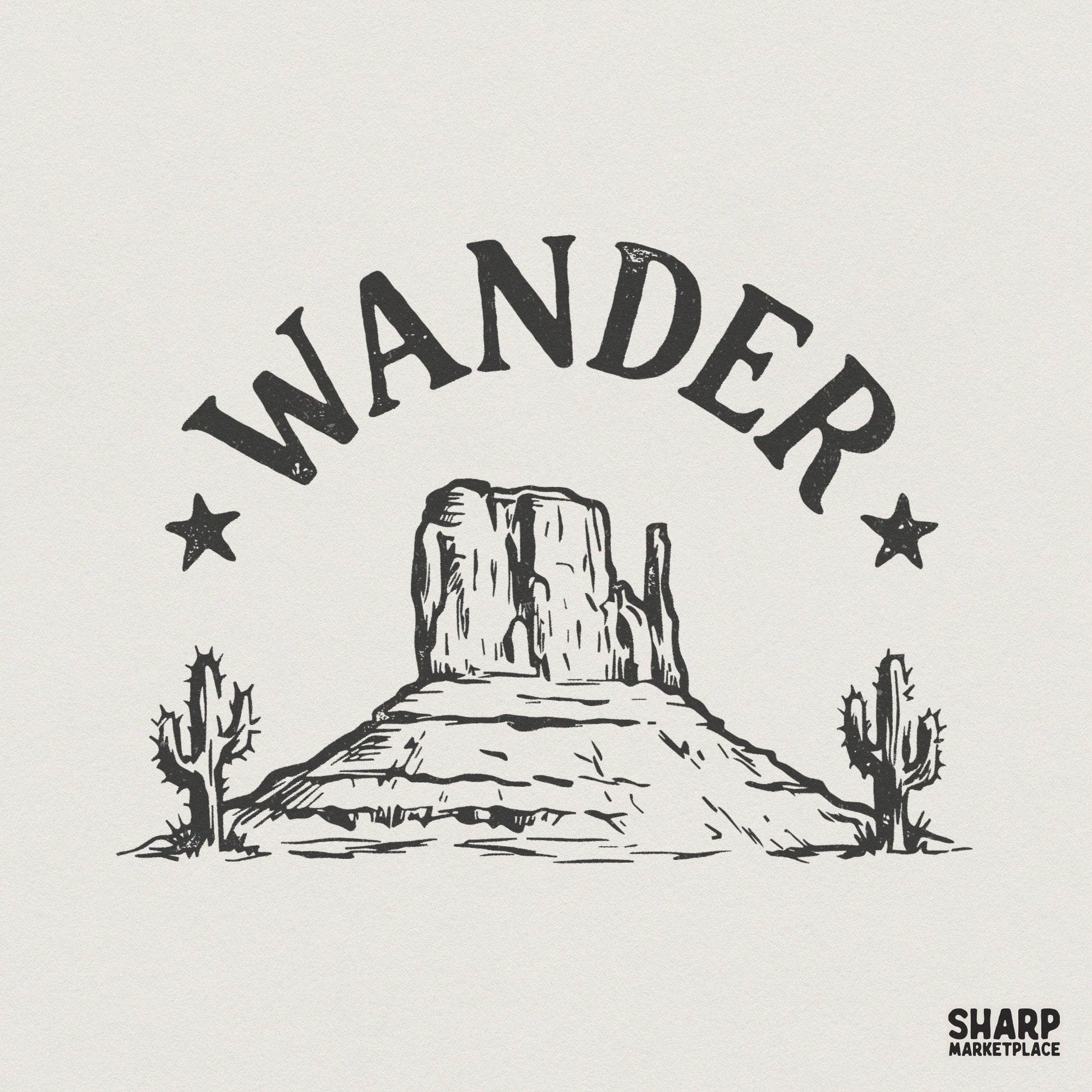 Wander PNG, Vintage Desert Cactus Graphic - 300 DPI Design for T-Shirt