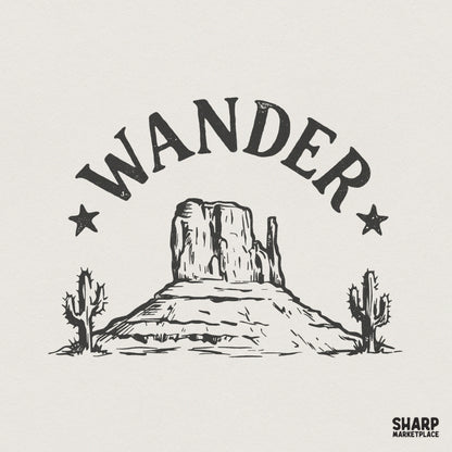Wander PNG, Vintage Desert Cactus Graphic - 300 DPI Design for T-Shirt