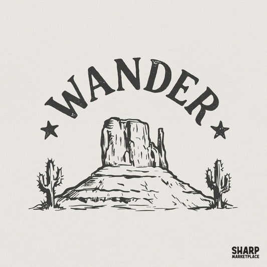 Wander PNG, Vintage Desert Cactus Graphic - 300 DPI Design for T-Shirt