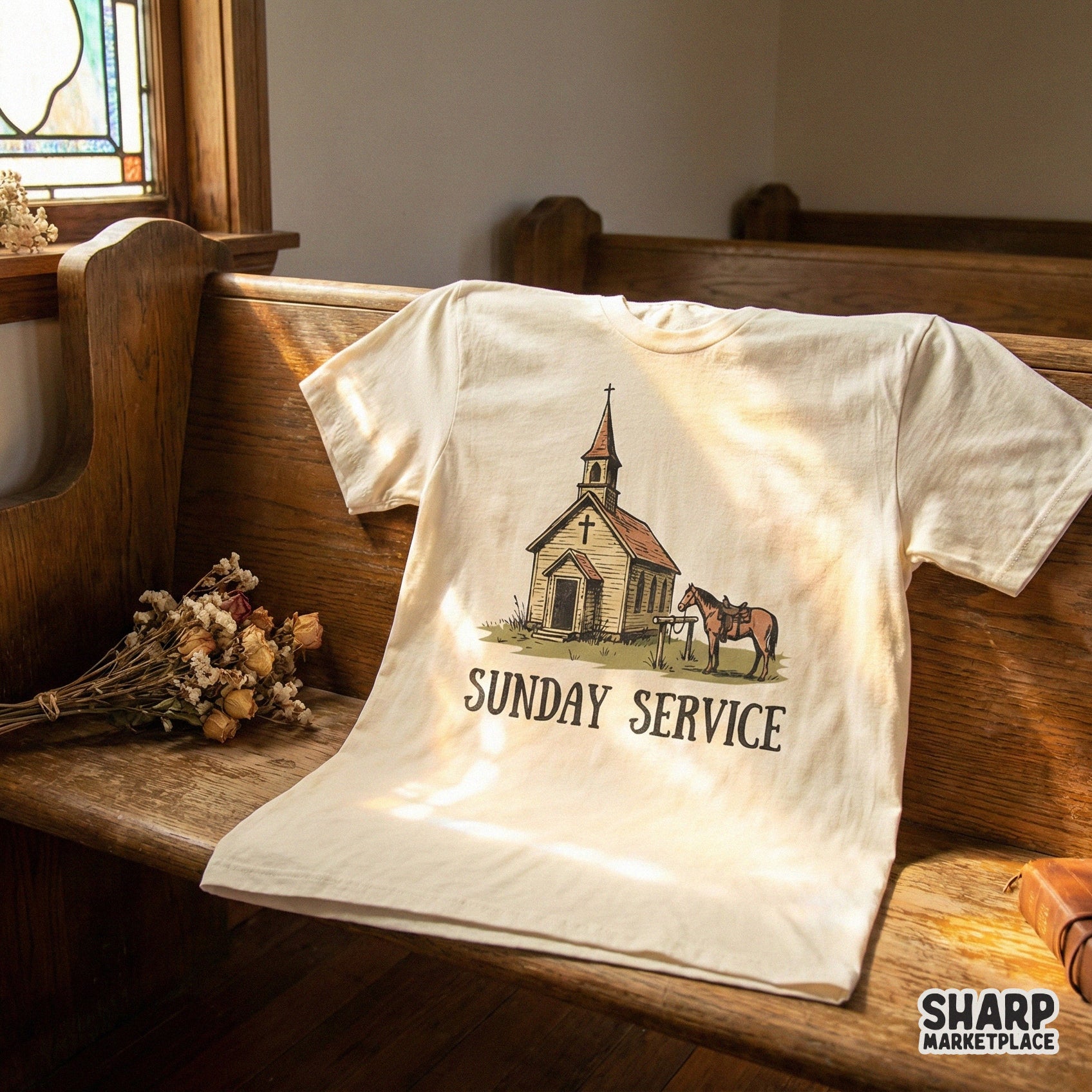 Sunday Service PNG Design, Vintage Country Church Digital Graphic - 300