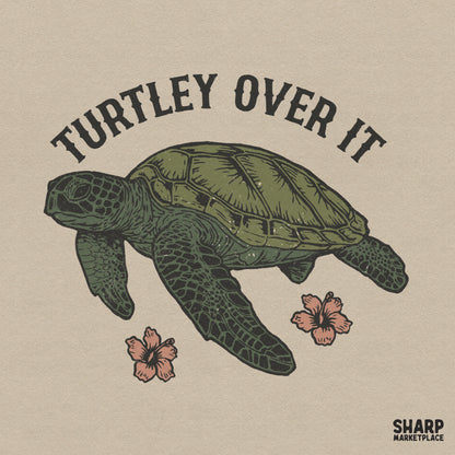 Funny sea turtle pun with retro hibiscus flowers for summer sublimation shirt graphic