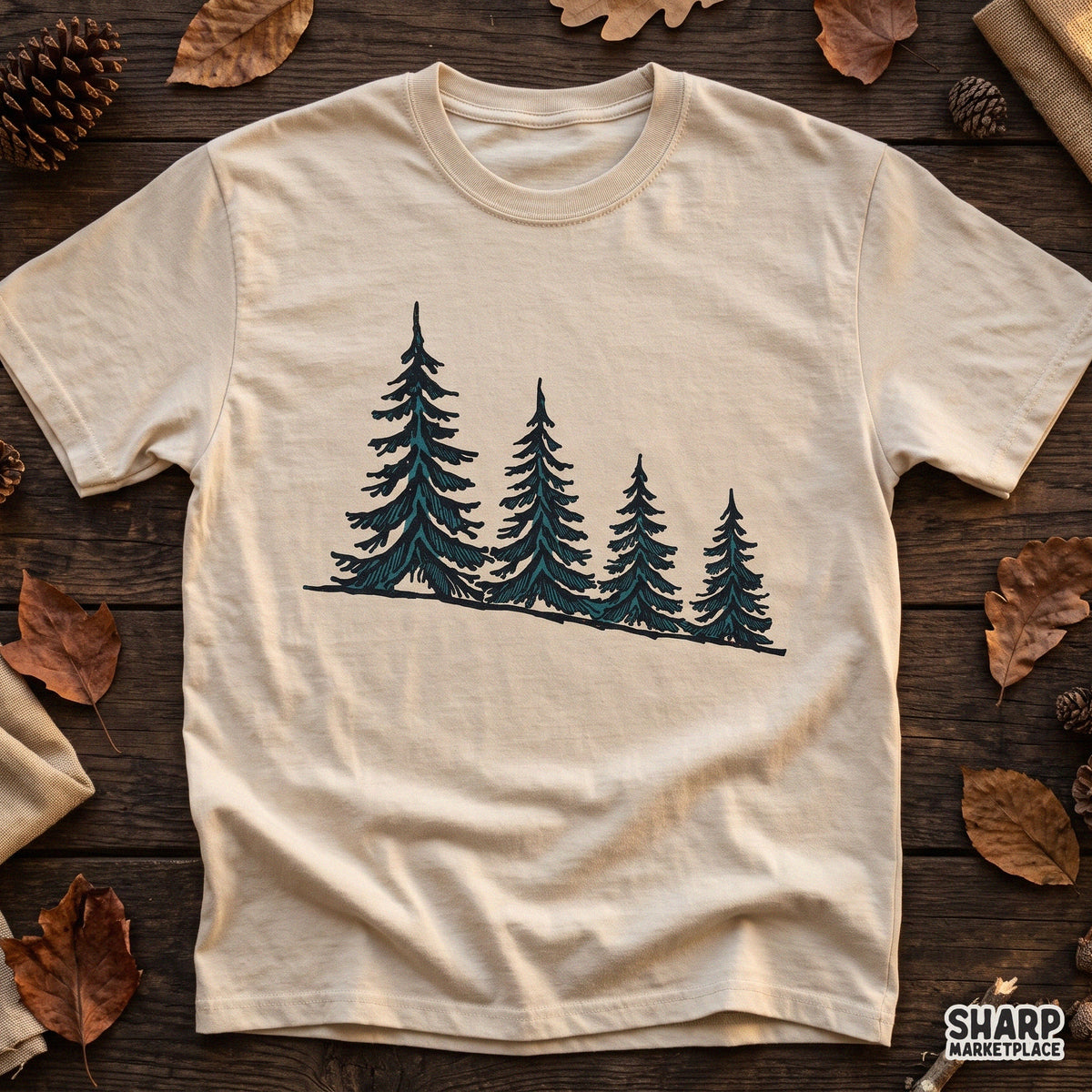 Four pine trees on a mountain slope rustic wilderness PNG graphic design for t-shirt sublimation