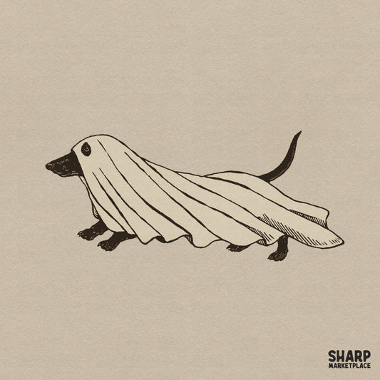 Cute ghost dachshund in a sheet costume wiener dog Halloween PNG for shirt sublimation