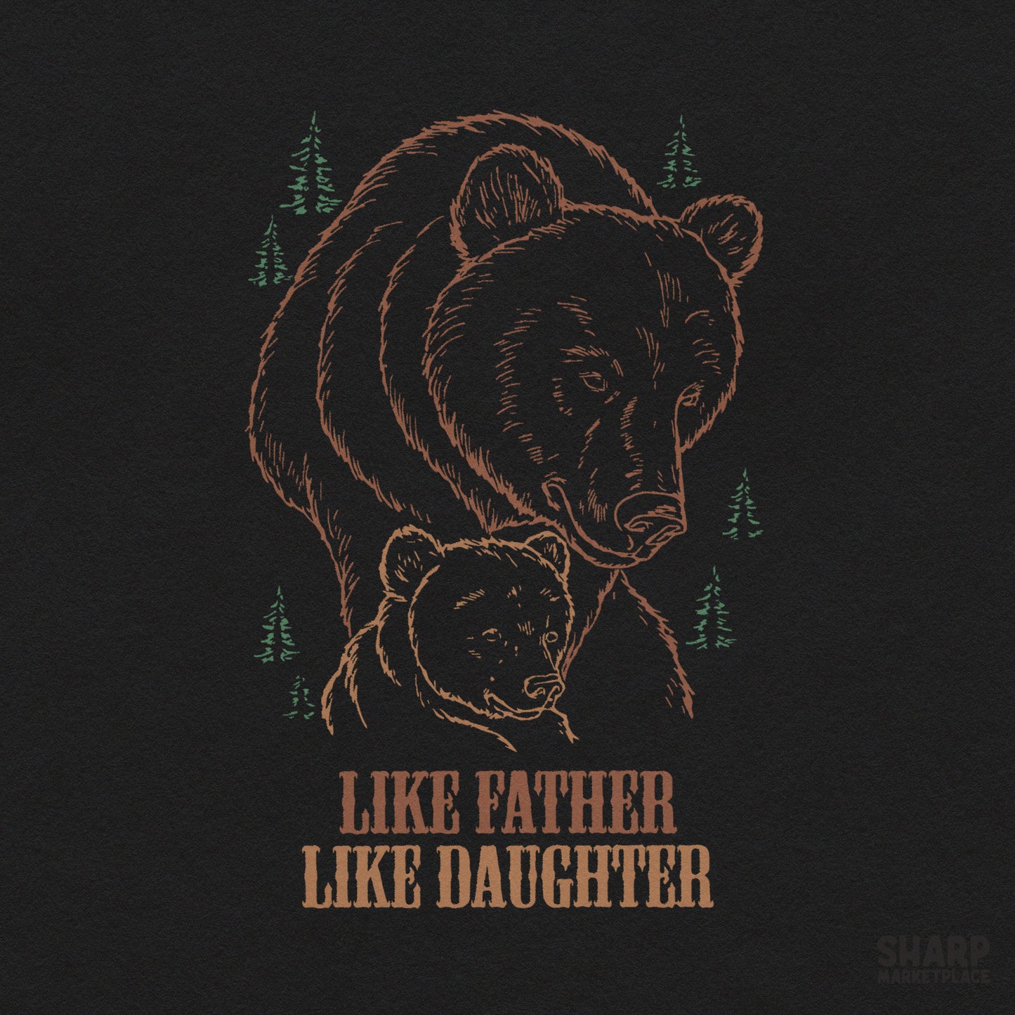 Retro bear family camping PNG graphic for Father's Day apparel and autumn family reunion sublimation crafts
