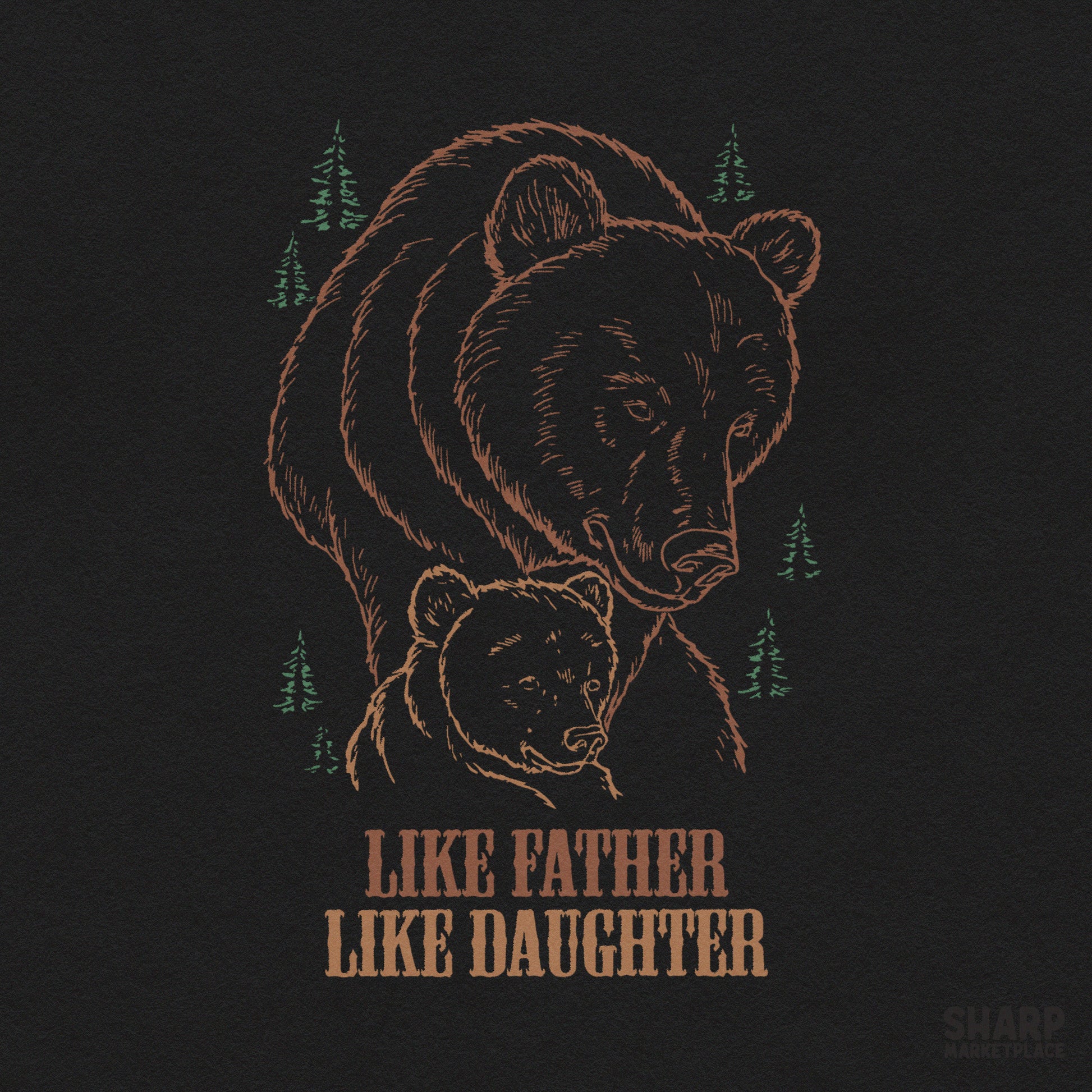 Retro bear family camping PNG graphic for Father's Day apparel and autumn family reunion sublimation crafts