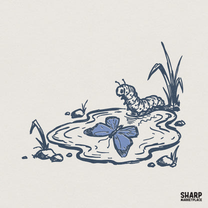 Caterpillar and Butterfly PNG, Transformation Art Print - 300 DPI Design