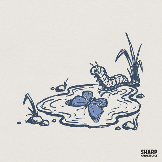 Caterpillar and Butterfly PNG, Transformation Art Print - 300 DPI Design