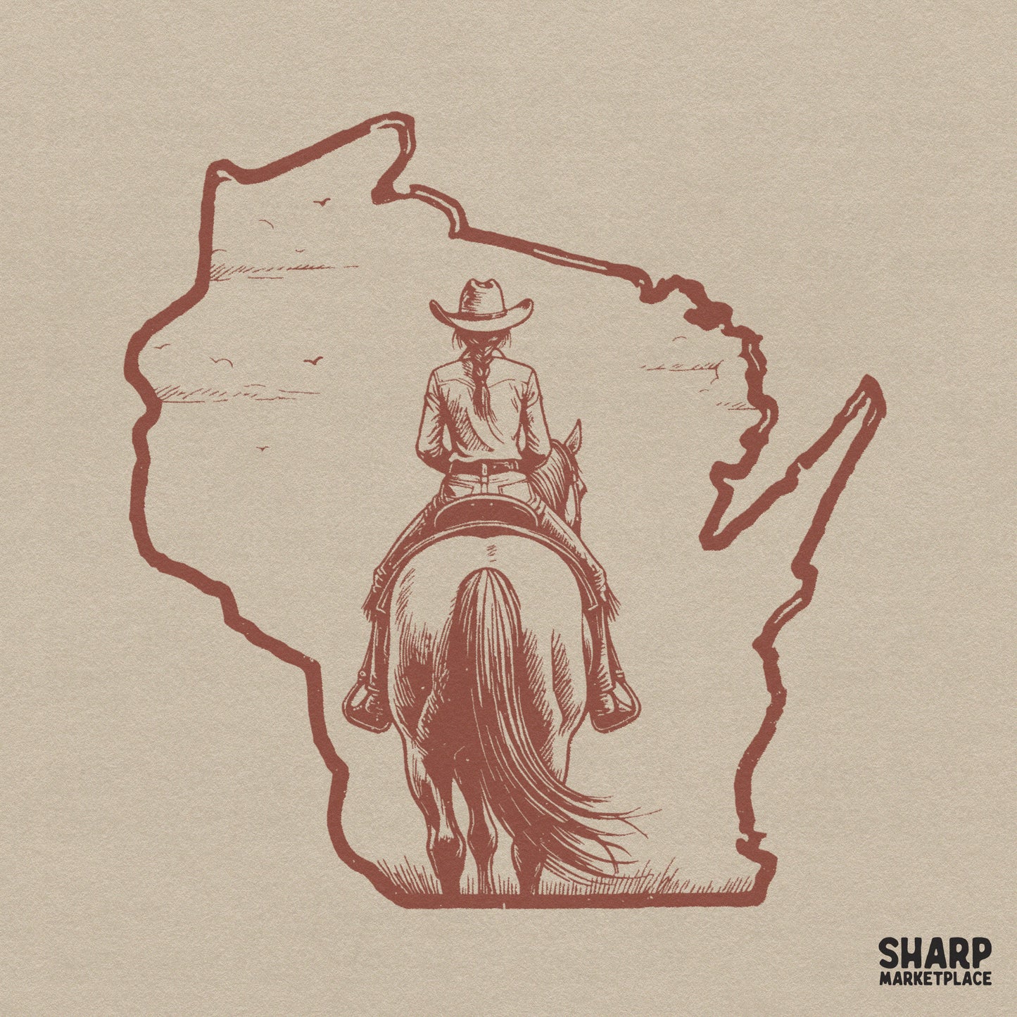 Retro western png graphic featuring a cowboy and horse theme for sublimation and custom t-shirts