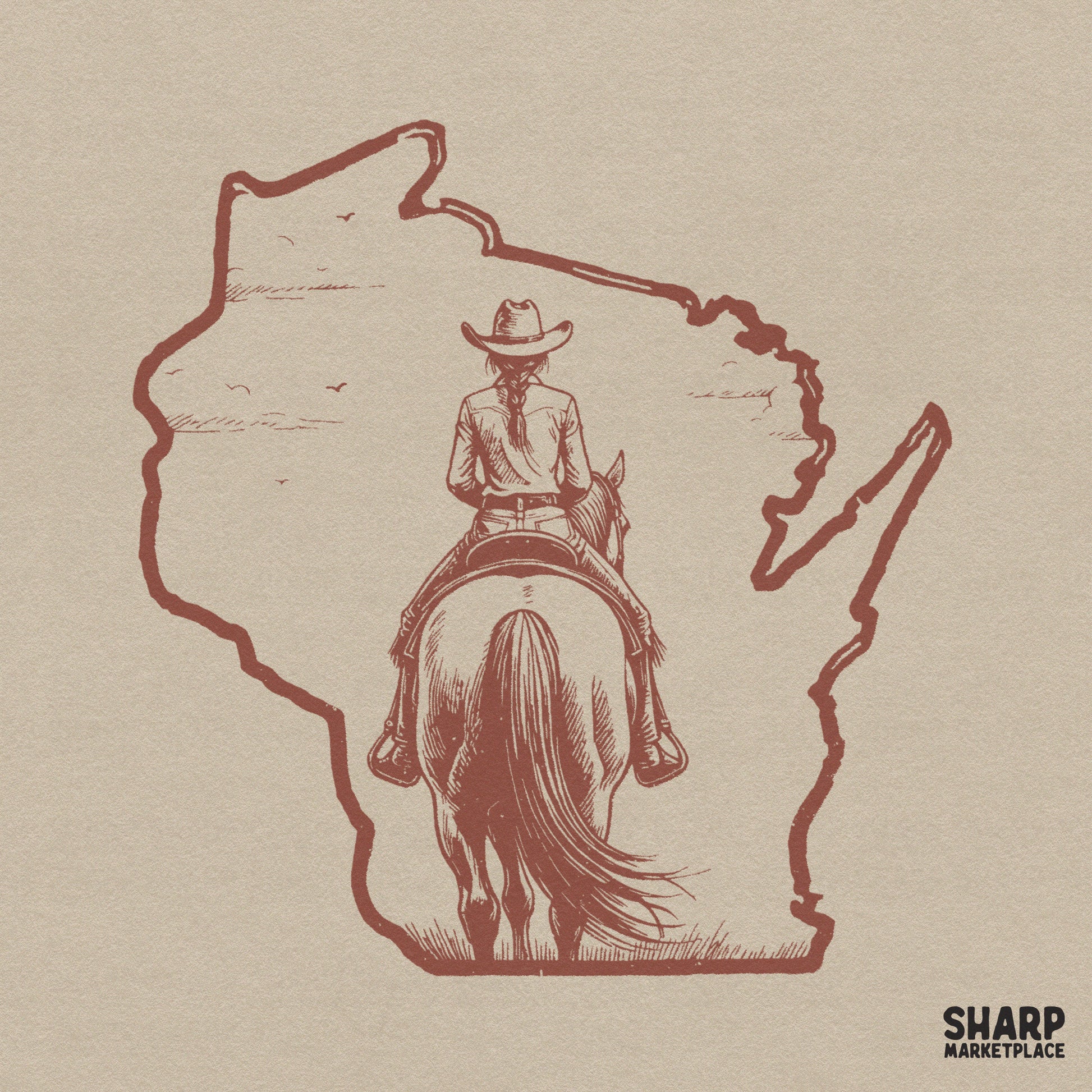 Retro western png graphic featuring a cowboy and horse theme for sublimation and custom t-shirts