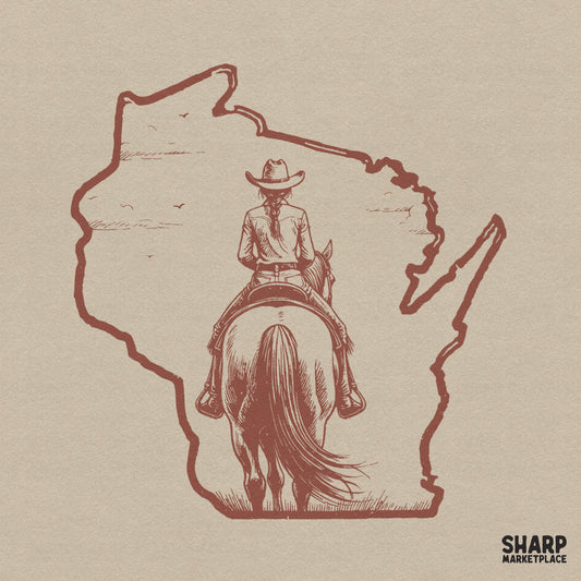 Retro western png graphic featuring a cowboy and horse theme for sublimation and custom t-shirts