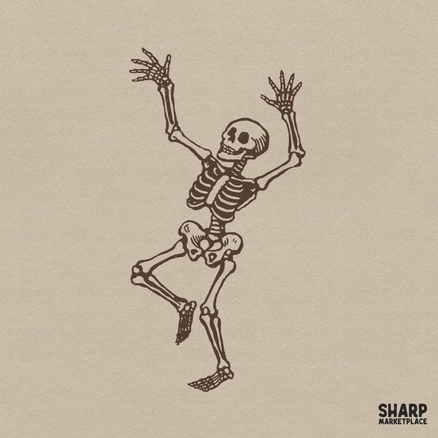 Vintage dancing skeleton illustration with spooky vibes for Halloween shirts and fall digital sublimation designs