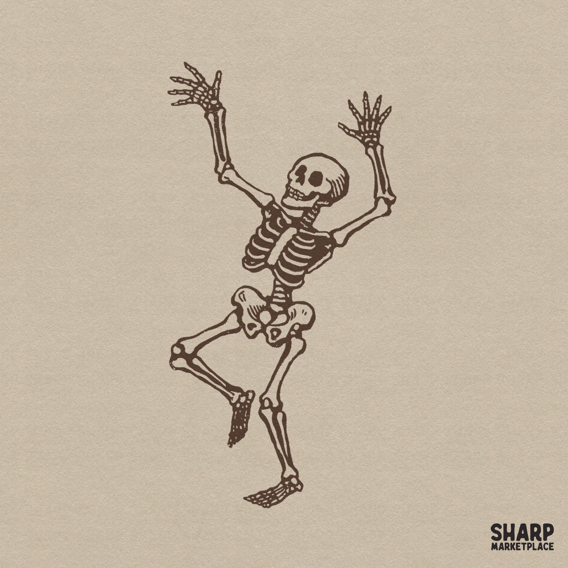 Vintage dancing skeleton illustration with spooky vibes for Halloween shirts and fall digital sublimation designs