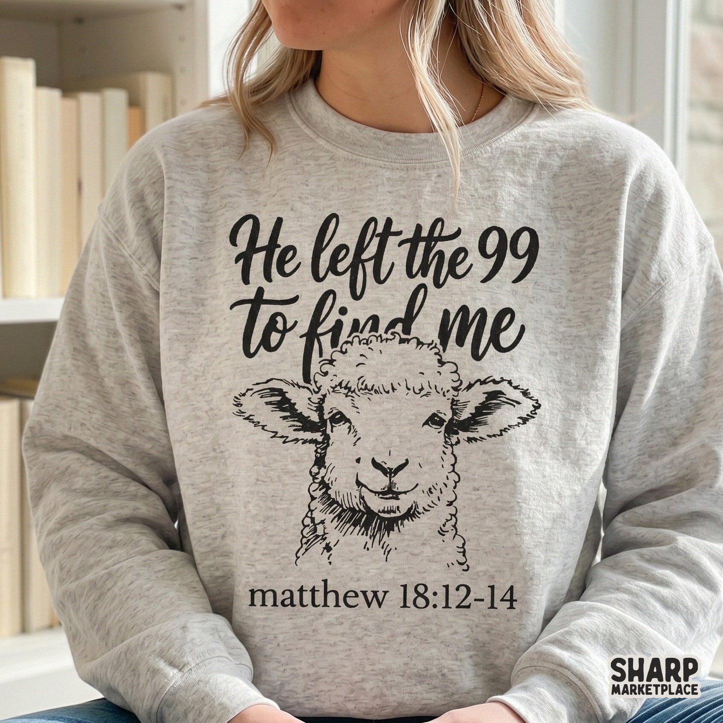 Retro Christian lost sheep graphic for Easter t-shirts with a Matthew 18 bible verse PNG design