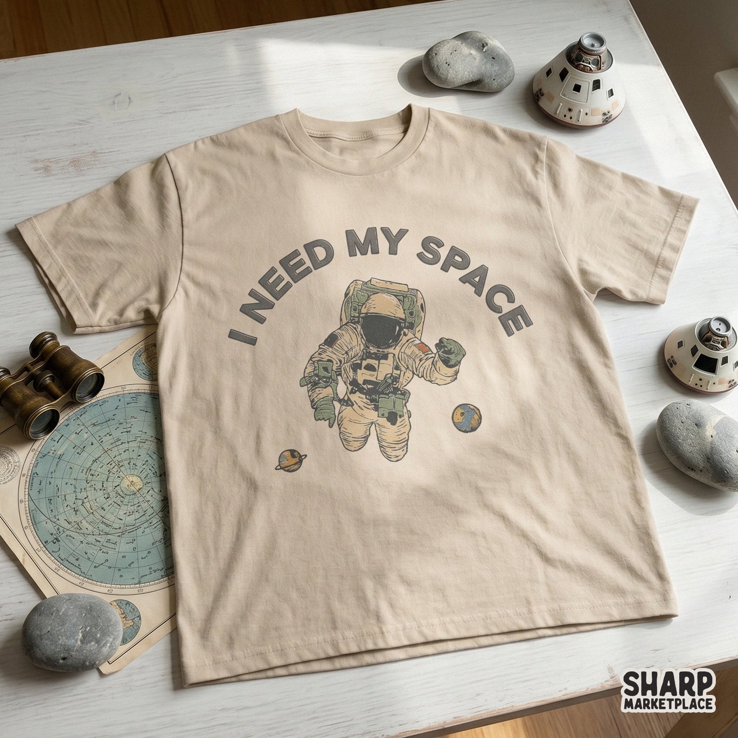Funny floating astronaut and planets retro graphic for sarcastic shirt sublimation digital download