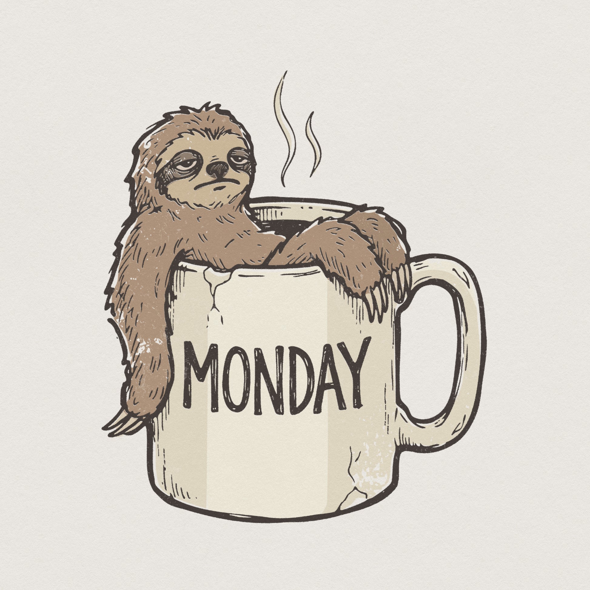 Monday Sloth PNG, Cute Animal Coffee Cup Art - 300 DPI Design for T-Shirt