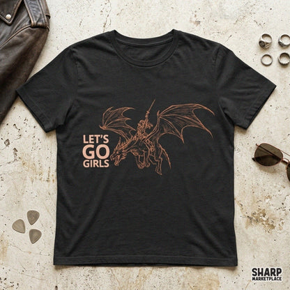 Let's Go Girls western png sublimation design featuring a trendy cowgirl dragon rider girl power graphic