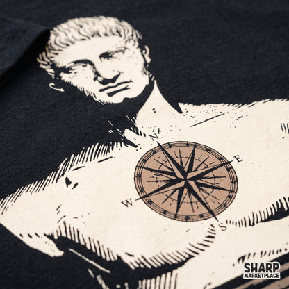 Classical Roman bust with compass rose map design in dark academia aesthetic for shirt and tumbler sublimation PNG