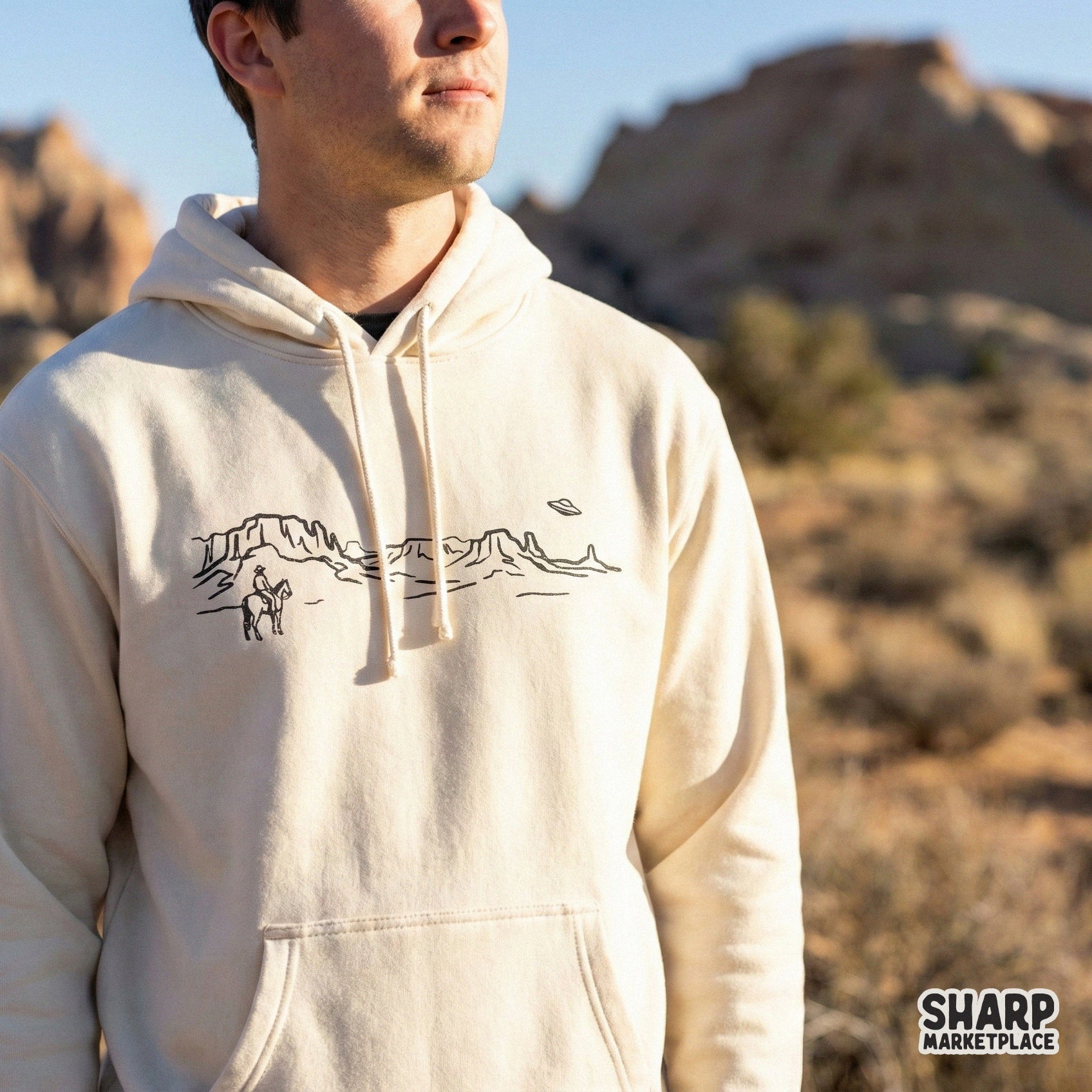 Minimalist Western Cowboy UFO PNG, Alien Desert Shirt Design - 300 DPI