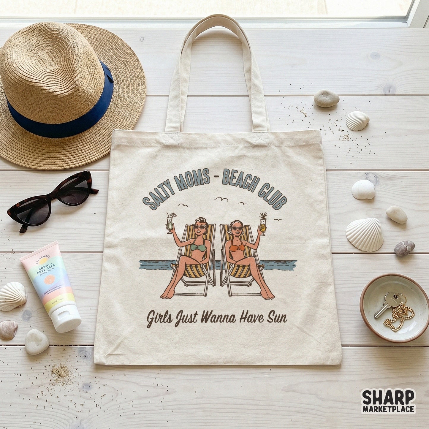 Salty Moms Beach Club retro summer PNG graphic for custom t-shirts and girls trip sublimation designs