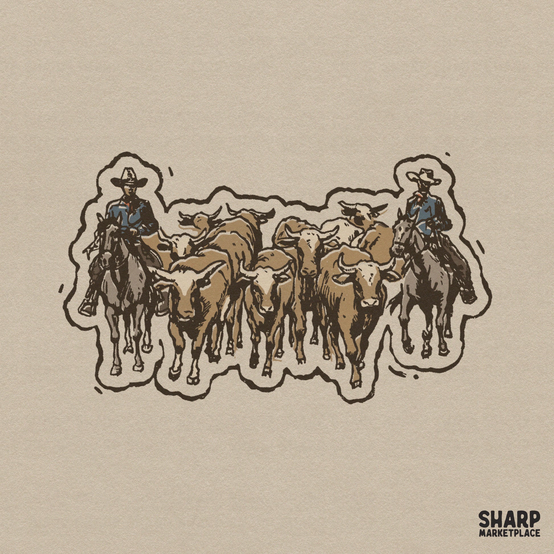 Vintage vintage western cattle drive graphic print for cowboy shirt apparel sublimation and t-shirts