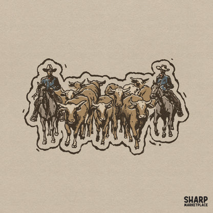 Vintage vintage western cattle drive graphic print for cowboy shirt apparel sublimation and t-shirts