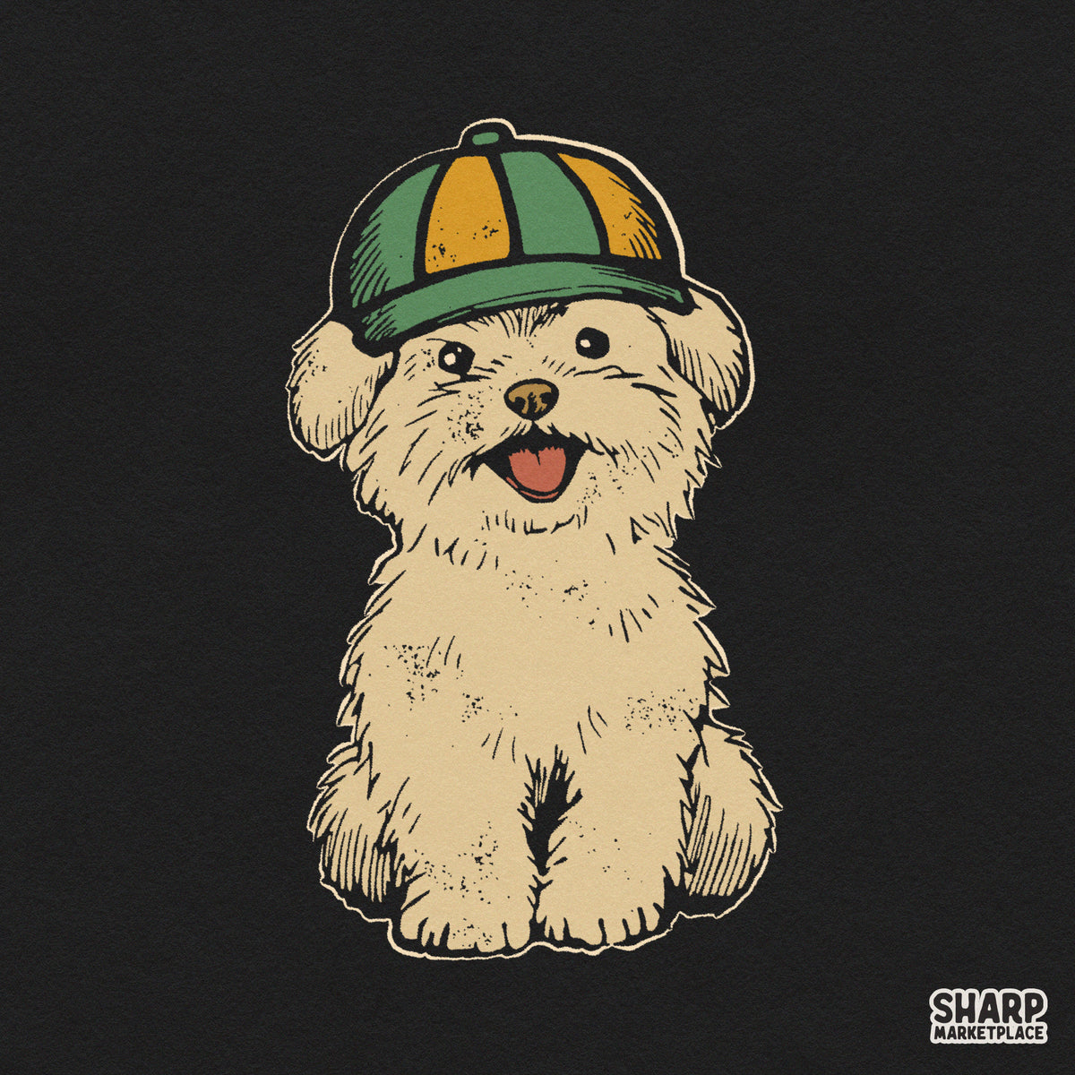 Cute Fluffy Puppy Wearing Striped Cap Baseball PNG, Trendy