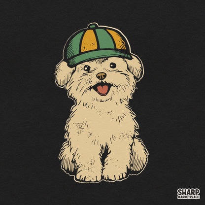 Cute Fluffy Puppy Wearing Striped Cap Baseball PNG, Trendy
