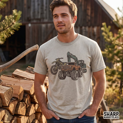 Vintage heavy equipment graphic artwork featuring a lifted monster truck in a retro style for DTF shirt png sublimation designs