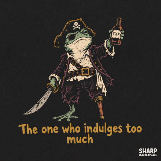 Funny pirate frog drinking rum retro illustration PNG for summer cruise apparel and crafts