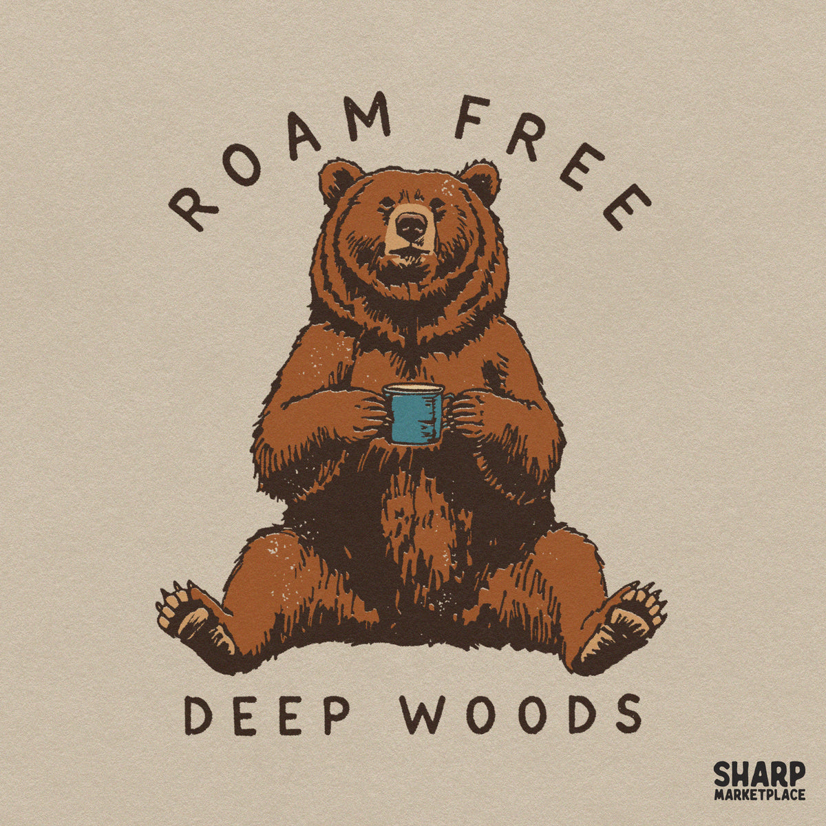 Roam Free Deep Woods PNG, Grizzly Bear Coffee Shirt