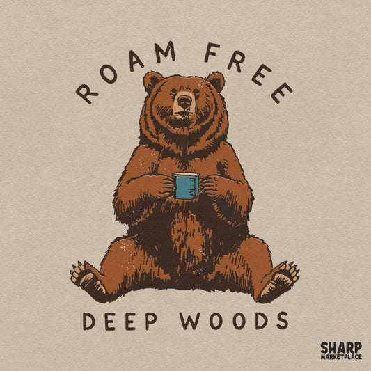 Roam Free Deep Woods PNG, Grizzly Bear Coffee Shirt