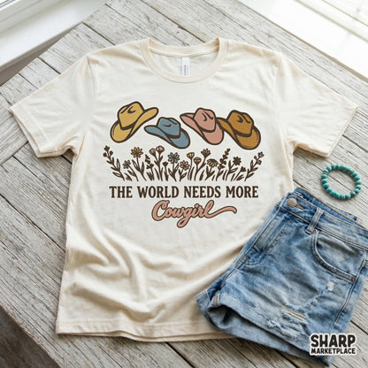 The World Needs More Cowgirl PNG, Western Hat Floral Shirt Design - 300