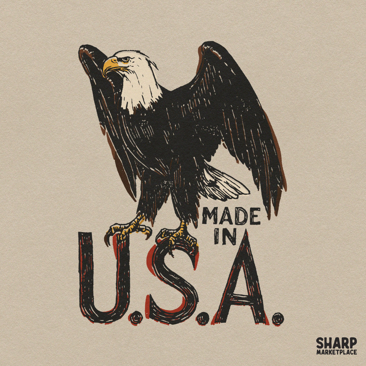 Vintage patriotic bald eagle with American flag design for western shirt sublimation downloads