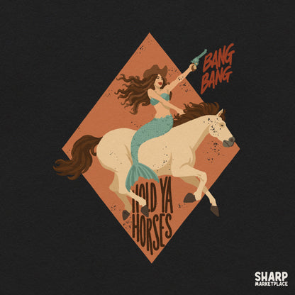 Funny western mermaid riding a horse digital PNG graphic ideal for retro cowgirl t-shirts and sublimation projects