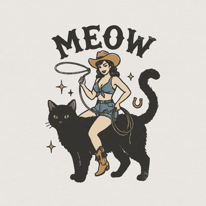 Meow PNG, Retro Cowgirl Cat Art Printable - 300 DPI Design for T-Shirt