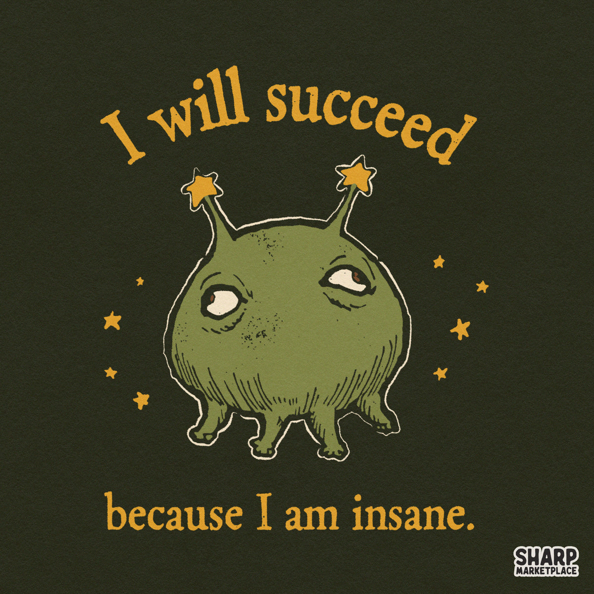 Sarcastic retro green alien PNG featuring humorous mental health quote for custom print t-shirt design