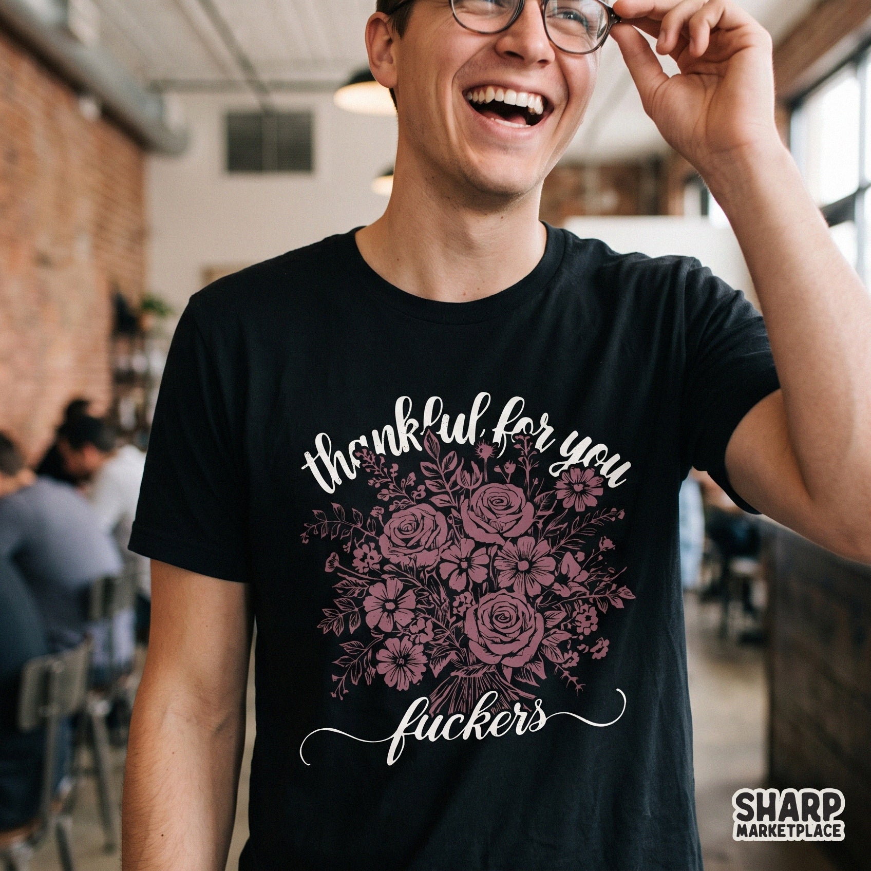 Sarcastic floral bouquet sublimation design with funny Thanksgiving PNG typography for retro humor apparel