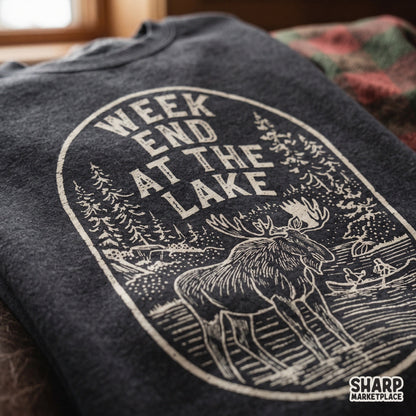 Rustic oval badge moose and canoe design for camping and lake life sublimation shirts