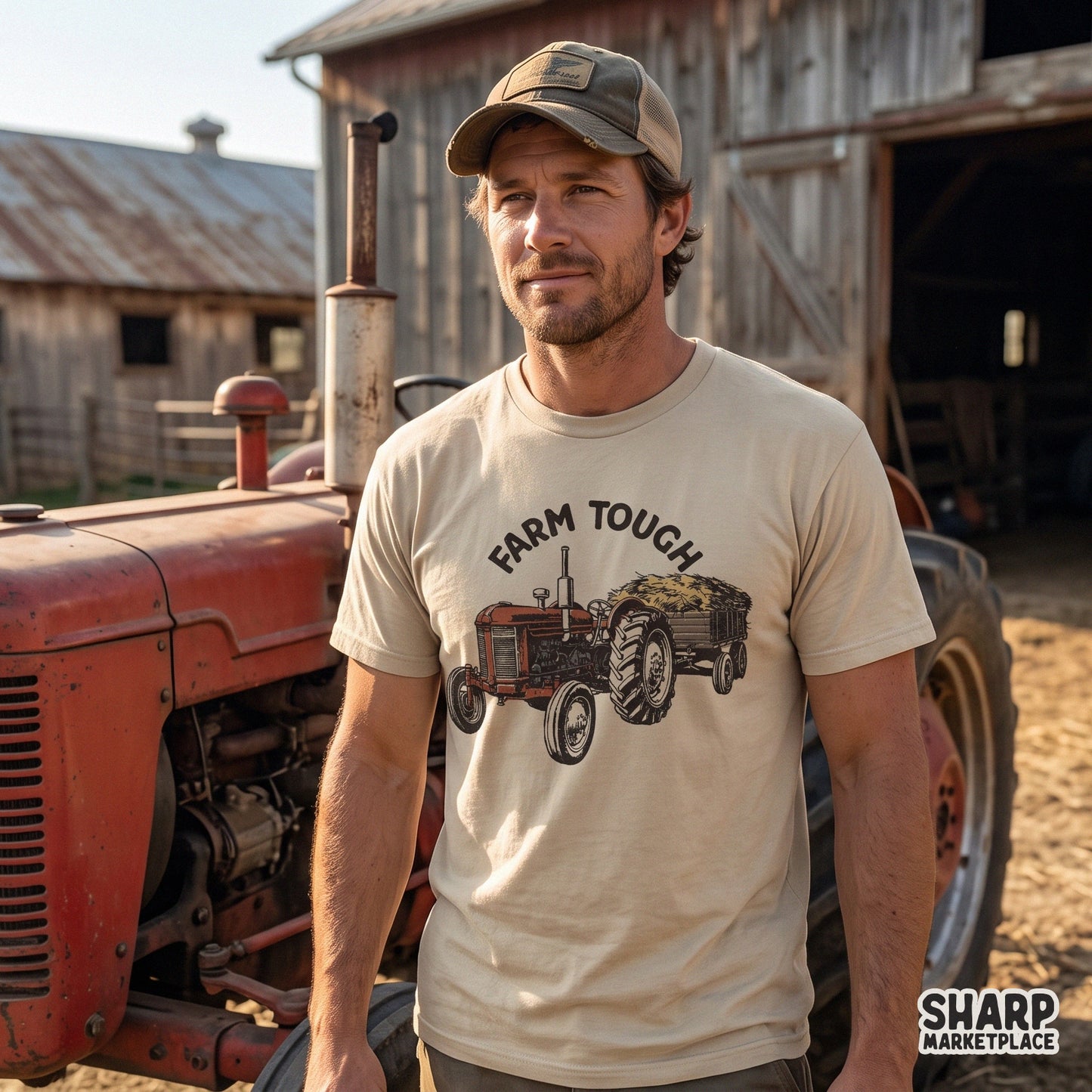Vintage red tractor pulling a hay wagon western autumn png graphic sublimation design for fall t-shirts