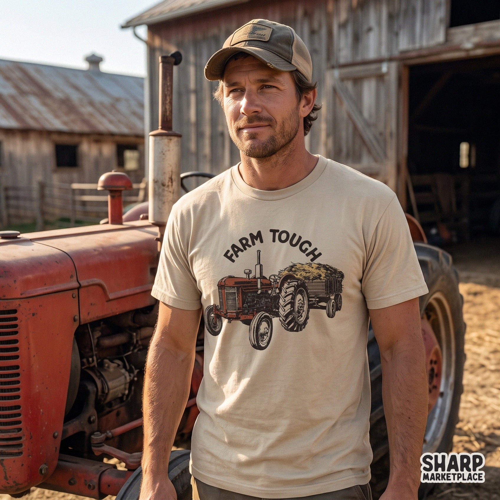 Vintage red tractor pulling a hay wagon western autumn png graphic sublimation design for fall t-shirts