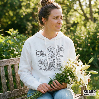 Consider the Lilies PNG, Matthew 6:28 Bible Verse Shirt Design - 300 DPI